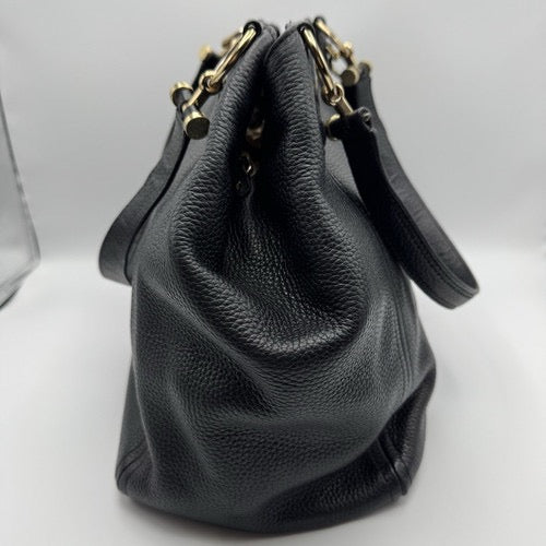 Large Michael Kors Black Pebbled Leather Hand Bag Shoulder Purse Tassel Charm