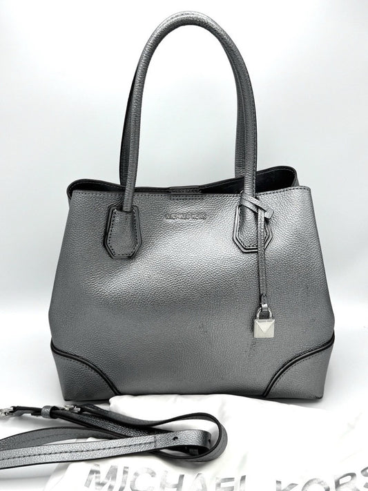 Michael Kors Gunmetal Silver Metallic Double Handle Purse Bag Crossbody Strap