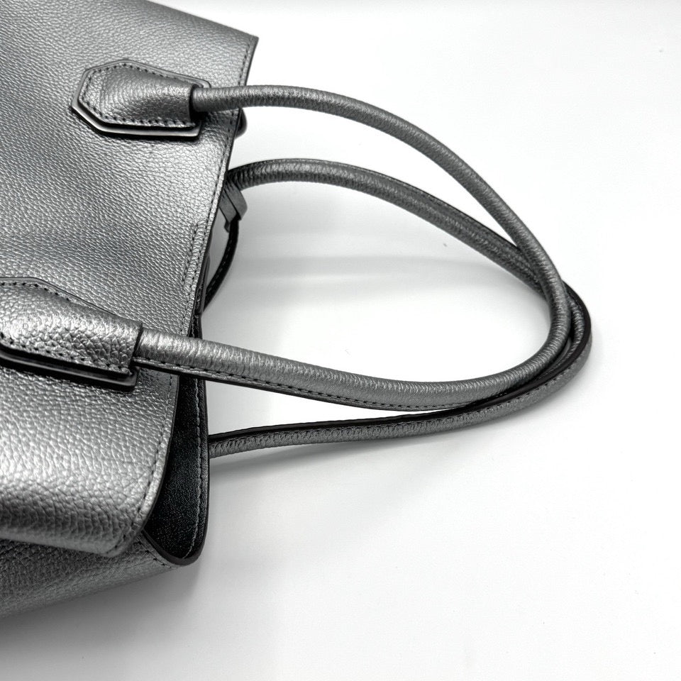 Michael Kors Gunmetal Silver Metallic Double Handle Purse Bag Crossbody Strap