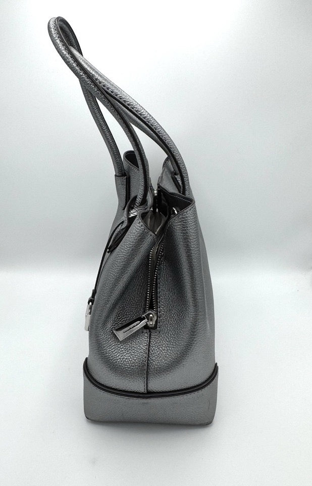 Michael Kors Gunmetal Silver Metallic Double Handle Purse Bag Crossbody Strap