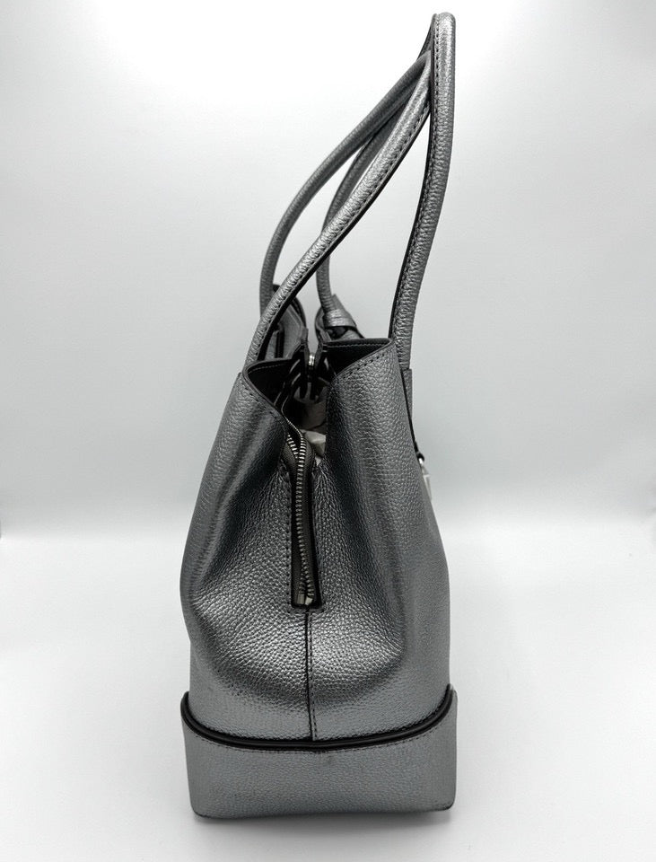 Michael Kors Gunmetal Silver Metallic Double Handle Purse Bag Crossbody Strap