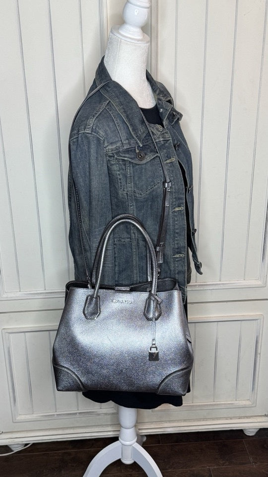 Michael Kors Gunmetal Silver Metallic Double Handle Purse Bag Crossbody Strap