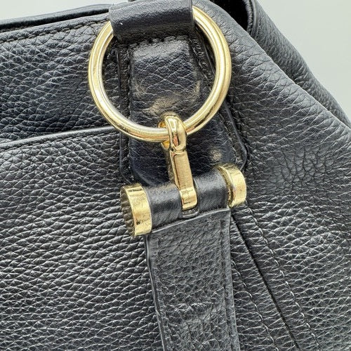 Large Michael Kors Black Pebbled Leather Hand Bag Shoulder Purse Tassel Charm