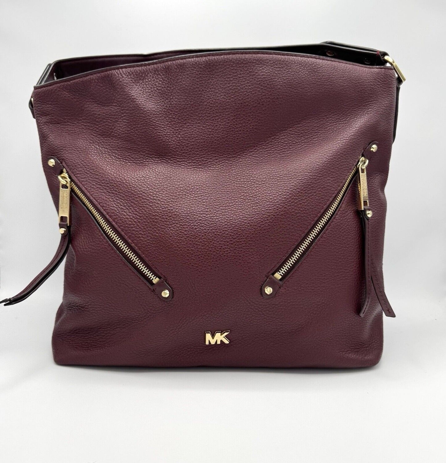 Michael Kors Deep Maroon Large Pebbled Leather Shoulder Bag Handbag Purse